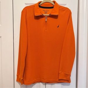 Young men’s waffle texture half zip collared sweater